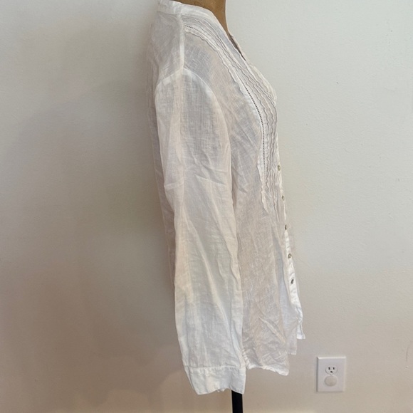 120% Lino linen pleated white tunic Top button down great pre owned condition - Picture 6 of 10